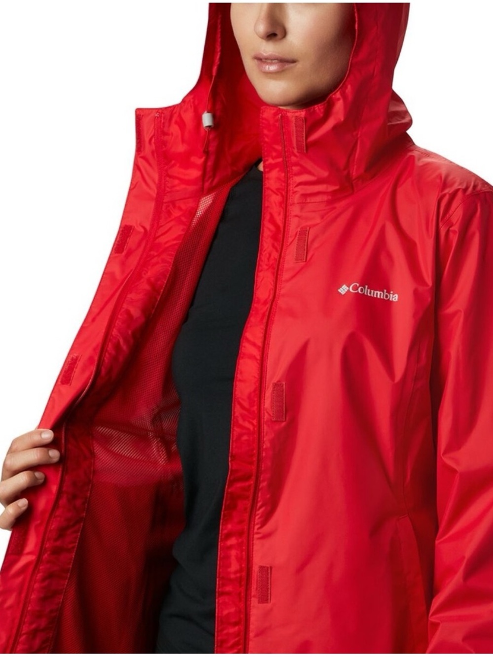 COLUMBIA Red Hooded Rain Jacket
